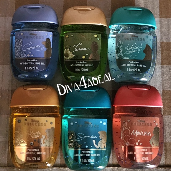 6X Bath & Body Works X DISNEY PRINCESS Anti Bacterial Hand Gel Pocketbacs - Picture 1 of 7